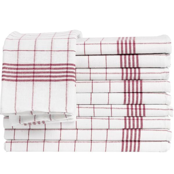 10er-Set Geschirrtücher aus 100% Baumwolle, 50x70 cm - Rot Kariert - Saugstarke Küchentücher für Haushalt & Gastro, Oeko-Tex, Premium Abtrockentücher