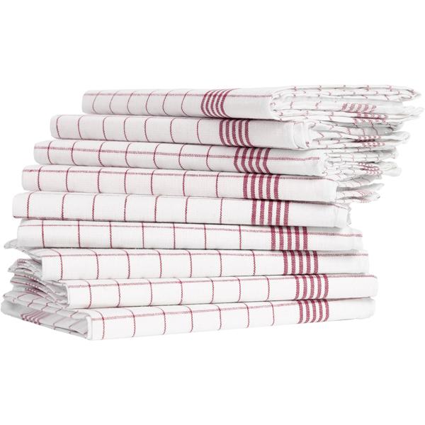 10er-Set Geschirrtücher aus 100% Baumwolle, 50x70 cm - Rot Kariert - Saugstarke Küchentücher für Haushalt & Gastro, Oeko-Tex, Premium Abtrockentücher