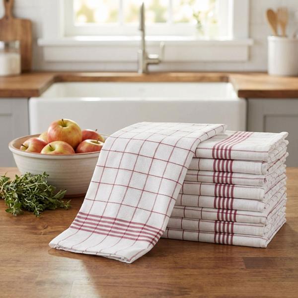 20er-Set Geschirrtücher aus 100% Baumwolle, 50x70 cm - Rot Kariert - Saugstarke Küchentücher für Haushalt & Gastro, Oeko-Tex, Premium Abtrockentücher