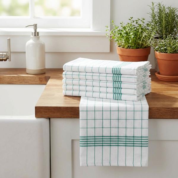 20er-Set Geschirrtücher aus 100% Baumwolle, 50x70 cm - Grün Kariert - Saugstarke Küchentücher für Haushalt & Gastro, Oeko-Tex, Premium Abtrockentücher
