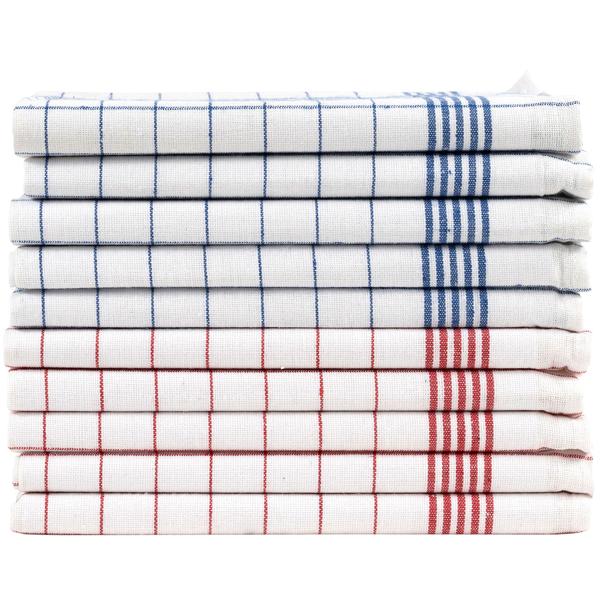 10er-Set Geschirrtücher aus 100% Baumwolle, 50x70 cm - Rot/Blau Kariert - Saugstarke Küchentücher für Haushalt & Gastro, Oeko-Tex, Abtrockentücher