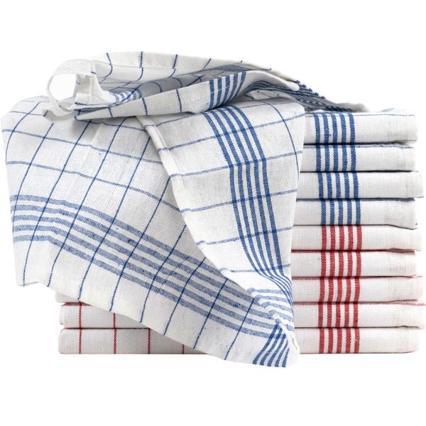 10er-Set Geschirrtücher aus 100% Baumwolle, 50x70 cm - Rot/Blau Kariert - Saugstarke Küchentücher für Haushalt & Gastro, Oeko-Tex, Abtrockentücher