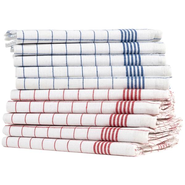 10er-Set Geschirrtücher aus 100% Baumwolle, 50x70 cm - Rot/Blau Kariert - Saugstarke Küchentücher für Haushalt & Gastro, Oeko-Tex, Abtrockentücher