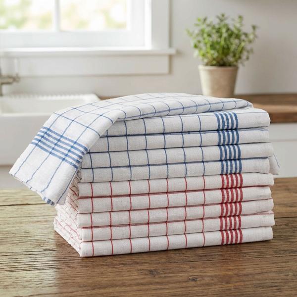 10er-Set Geschirrtücher aus 100% Baumwolle, 50x70 cm - Rot/Blau Kariert - Saugstarke Küchentücher für Haushalt & Gastro, Oeko-Tex, Abtrockentücher