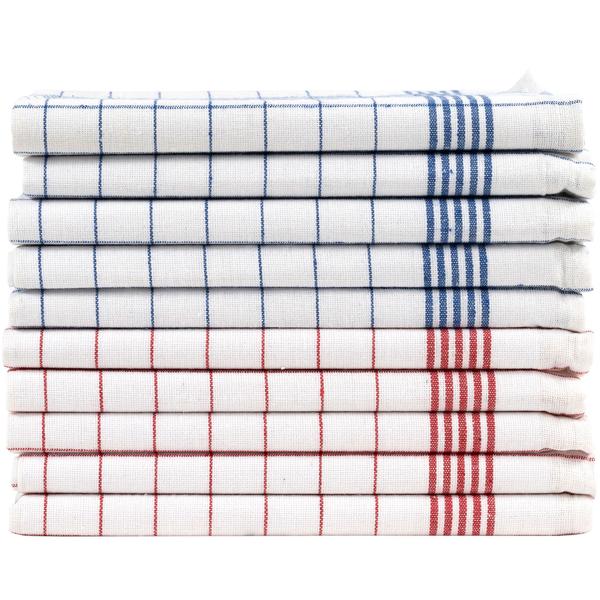 10er-Set Geschirrtücher aus 100% Baumwolle, 50x70 cm - Rot/Blau Kariert - Saugstarke Küchentücher für Haushalt & Gastro, Oeko-Tex, Abtrockentücher