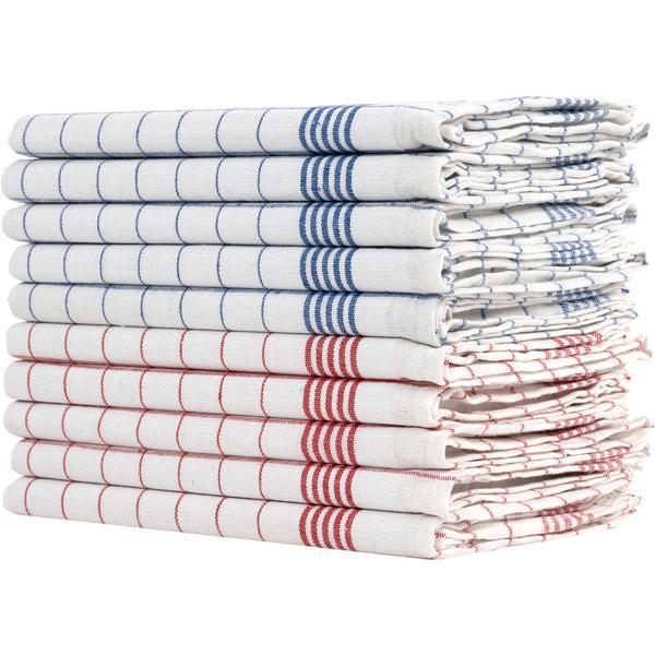 10er-Set Geschirrtücher aus 100% Baumwolle, 50x70 cm - Rot/Blau Kariert - Saugstarke Küchentücher für Haushalt & Gastro, Oeko-Tex, Abtrockentücher
