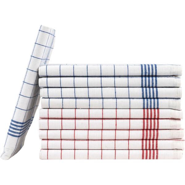 10er-Set Geschirrtücher aus 100% Baumwolle, 50x70 cm - Rot/Blau Kariert - Saugstarke Küchentücher für Haushalt & Gastro, Oeko-Tex, Abtrockentücher