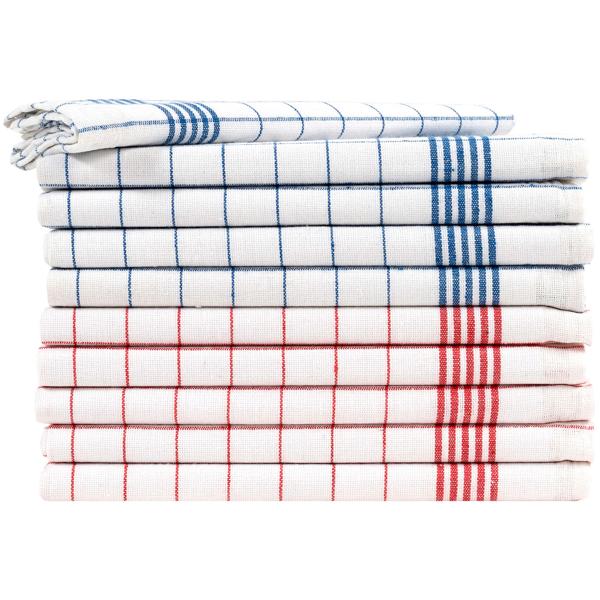10er-Set Geschirrtücher aus 100% Baumwolle, 50x70 cm - Rot/Blau Kariert - Saugstarke Küchentücher für Haushalt & Gastro, Oeko-Tex, Abtrockentücher