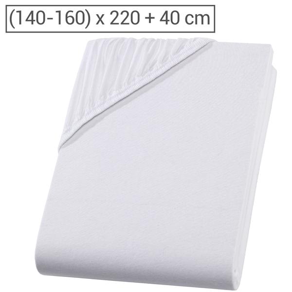 Drap-housse premium pour lit boxspring & lit à eau - blanc, 140-160x220 cm - 190 g/m2 coton/élasthanne - hauteur de bonnet 40 cm - Oeko-Tex - sans repassage & doux