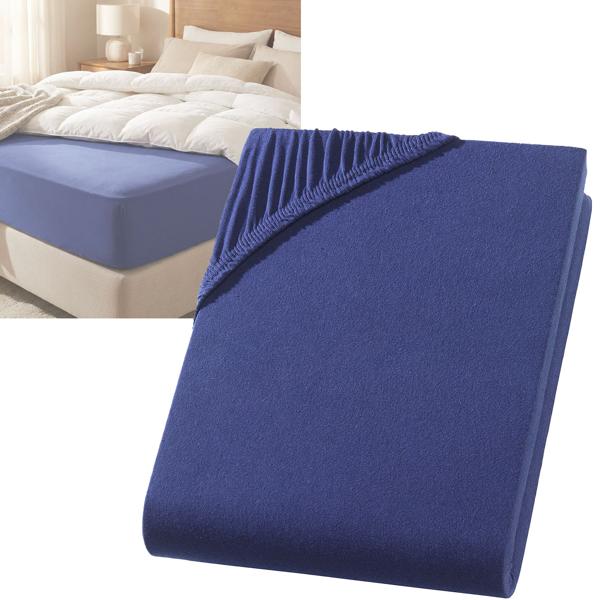 Lenzuolo con angoli premium per letto boxspring e waterbed - navy, 140-160x220 cm - 190 g/m2 cotone/elastan - angoli da 40 cm - Oeko-Tex - senza stiro & morbido