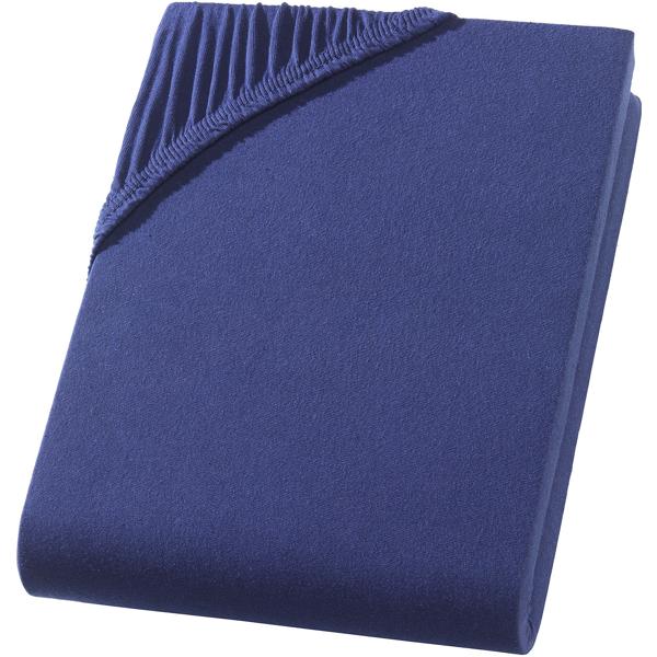 Lenzuolo con angoli premium per letto boxspring e waterbed - navy, 140-160x220 cm - 190 g/m2 cotone/elastan - angoli da 40 cm - Oeko-Tex - senza stiro & morbido