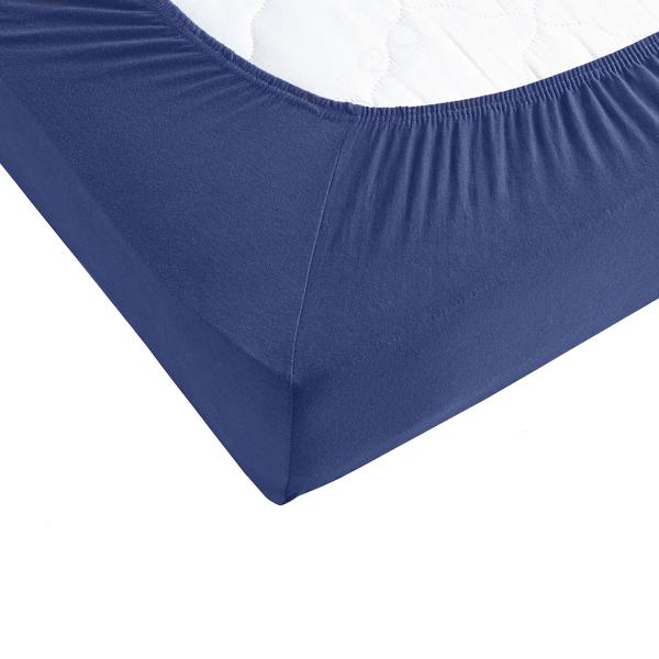 Lenzuolo con angoli premium per letto boxspring e waterbed - navy, 140-160x220 cm - 190 g/m2 cotone/elastan - angoli da 40 cm - Oeko-Tex - senza stiro & morbido
