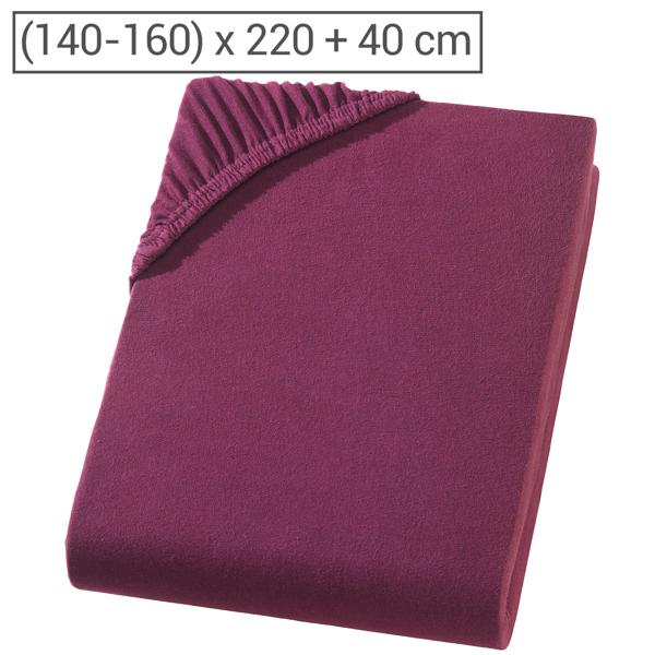 Premium fitted sheet for box spring bed & water bed - bordeaux, 140-160x220 cm - 190 g/m2 cotton/elastane - 40 cm pocket height - Oeko-Tex - non-iron & soft