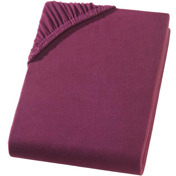 Premium fitted sheet for box spring bed & water bed - bordeaux, 140-160x220 cm - 190 g/m2 cotton/elastane - 40 cm pocket height - Oeko-Tex - non-iron & soft