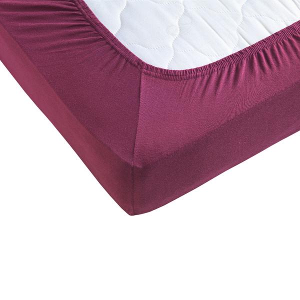Premium fitted sheet for box spring bed & water bed - bordeaux, 140-160x220 cm - 190 g/m2 cotton/elastane - 40 cm pocket height - Oeko-Tex - non-iron & soft
