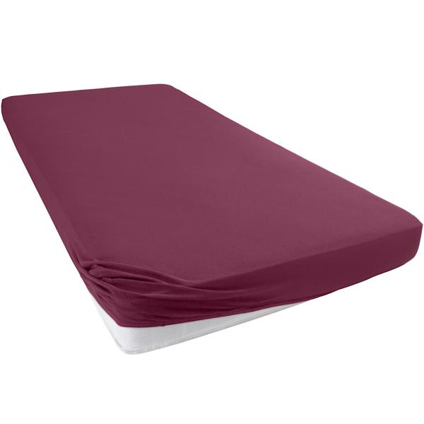 Premium fitted sheet for box spring bed & water bed - bordeaux, 140-160x220 cm - 190 g/m2 cotton/elastane - 40 cm pocket height - Oeko-Tex - non-iron & soft