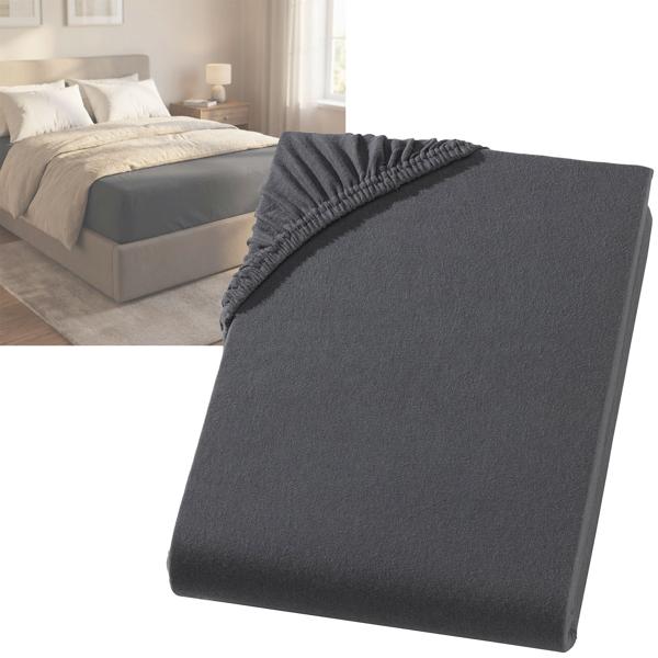 Lenzuolo con angoli premium per letto boxspring e letto ad acqua - antracite, 140-160x220 cm - 190 g/m2 cotone/elastan - bordo 40 cm - Oeko-Tex - non stiro & morbido