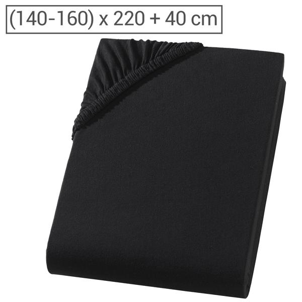Premium fitted sheet for box-spring bed & waterbed - Black, 140-160x220 cm - 190 g/m2 cotton/elastane - 40 cm skirt height - Oeko-Tex - Non-iron & soft
