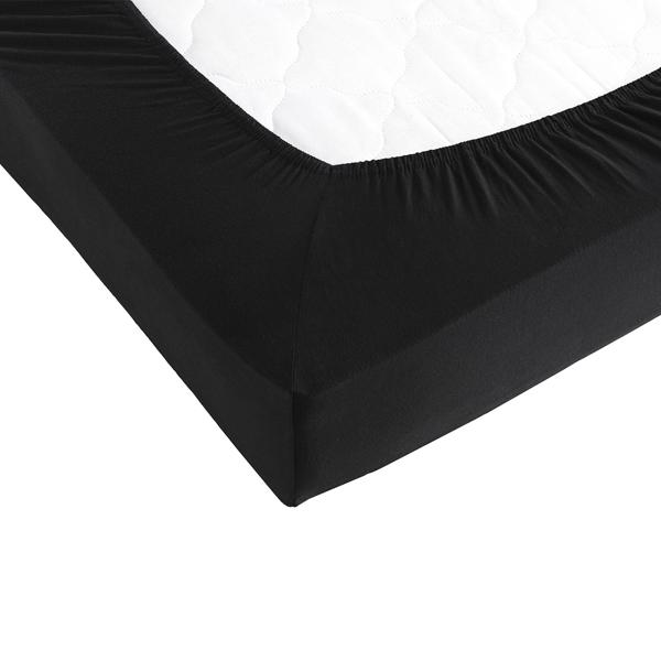 Premium fitted sheet for box-spring bed & waterbed - Black, 140-160x220 cm - 190 g/m2 cotton/elastane - 40 cm skirt height - Oeko-Tex - Non-iron & soft