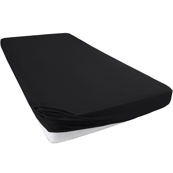 Premium fitted sheet for box-spring bed & waterbed - Black, 140-160x220 cm - 190 g/m2 cotton/elastane - 40 cm skirt height - Oeko-Tex - Non-iron & soft