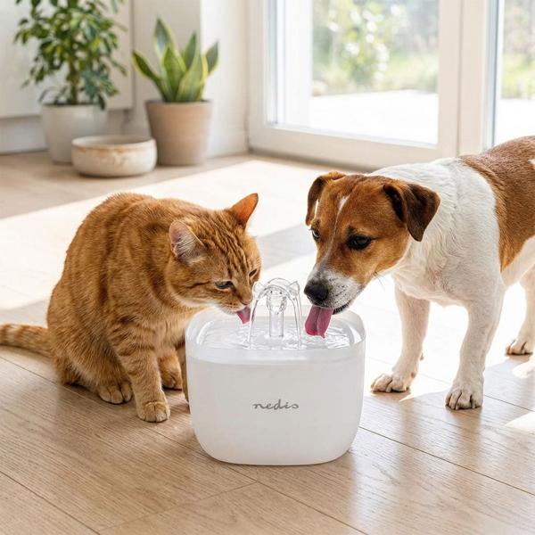 Drinking fountain for dogs & cats, 2L, ultra-quiet pump, 4-way filter, LED light, BPA-free, automatic water dispenser with 360-degree waterfall design, cat fountain