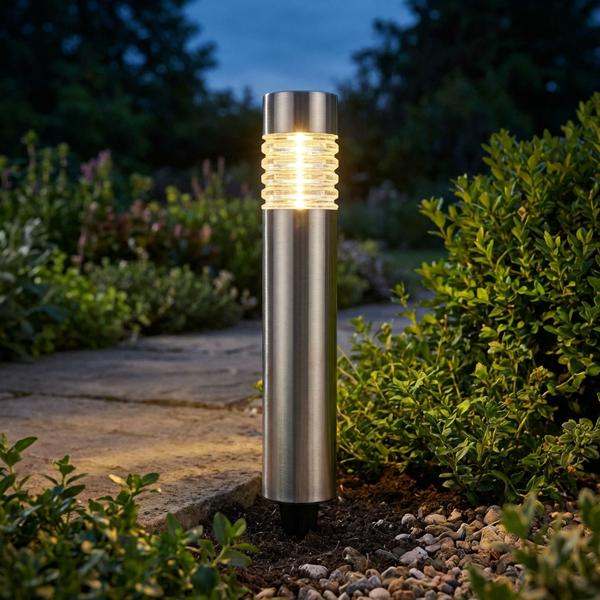 6er-Set Solarleuchte aus Edelstahl: Gartenleuchte warmweiss mit Erdspiess, LED Aussenleuchte wetterfest - moderne Solarlampe für Garten