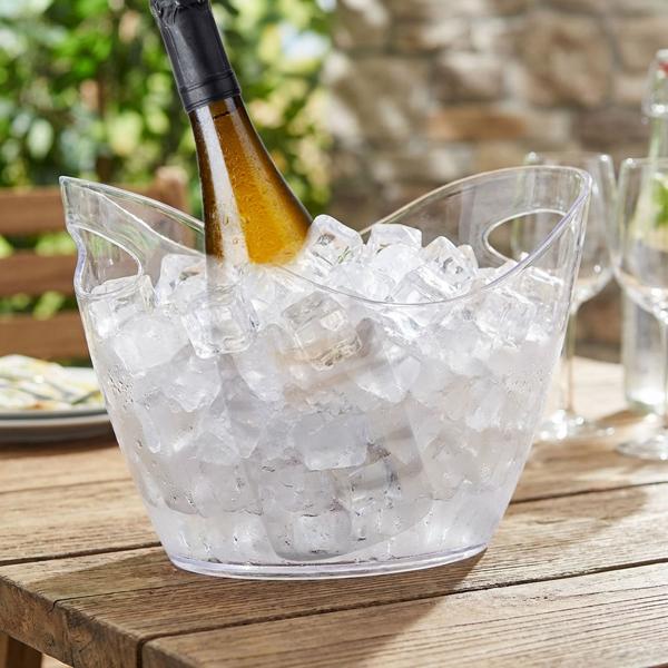 Raffreddabottiglie trasparente 35x28x24 cm con pratiche maniglie – Elegante raffreddatore per spumante, vino & champagne – Ideale per ogni festa