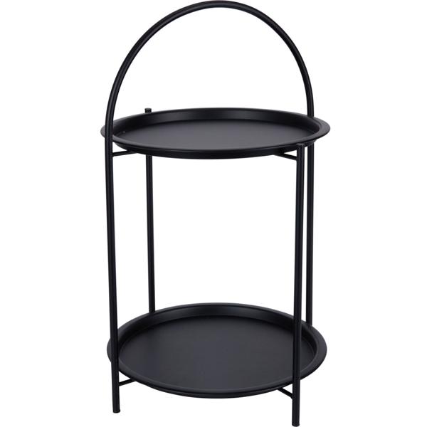 Table d’appoint ronde avec 2 plateaux et poignée : métal, noir, 40x40x67 cm, table basse ou table de chevet flexible