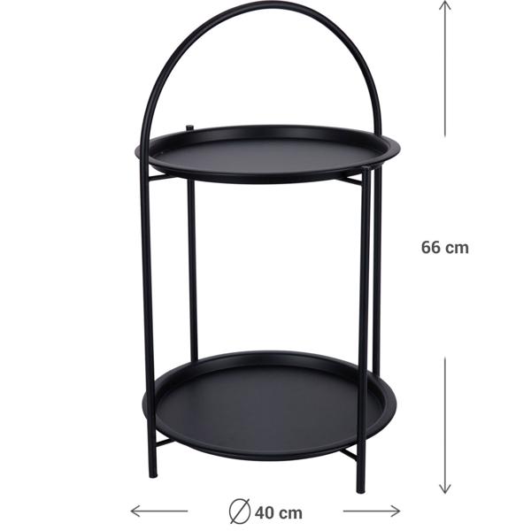 Table d’appoint ronde avec 2 plateaux et poignée : métal, noir, 40x40x67 cm, table basse ou table de chevet flexible