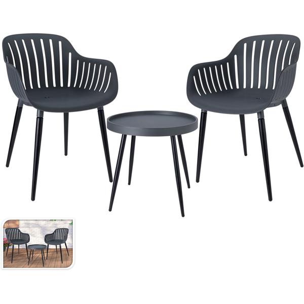 Modern seating group with balcony table, 3 pcs, anthracite, bistro set for balcony, garden, terrace – weatherproof & cosy – garden furniture set