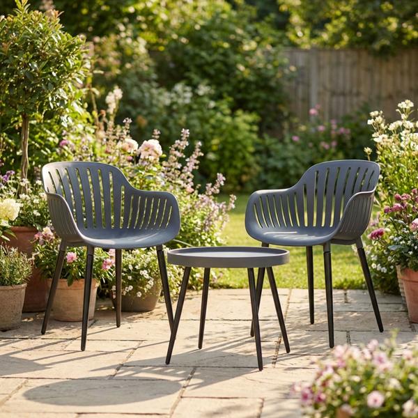 Modern seating group with balcony table, 3 pcs, anthracite, bistro set for balcony, garden, terrace – weatherproof & cosy – garden furniture set