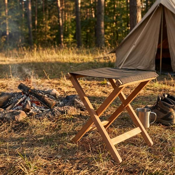 Set of 2 comfortable wooden folding stools – weather-resistant garden stool & foldable camping stool – sturdy folding seat for barbecues, camping and fishing