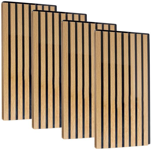 Set of 4 wall panels 60 x 30 cm in elegant wood look – acoustic wall cladding made of MDF & PET – sustainable FSC-certified design for modern interior styling