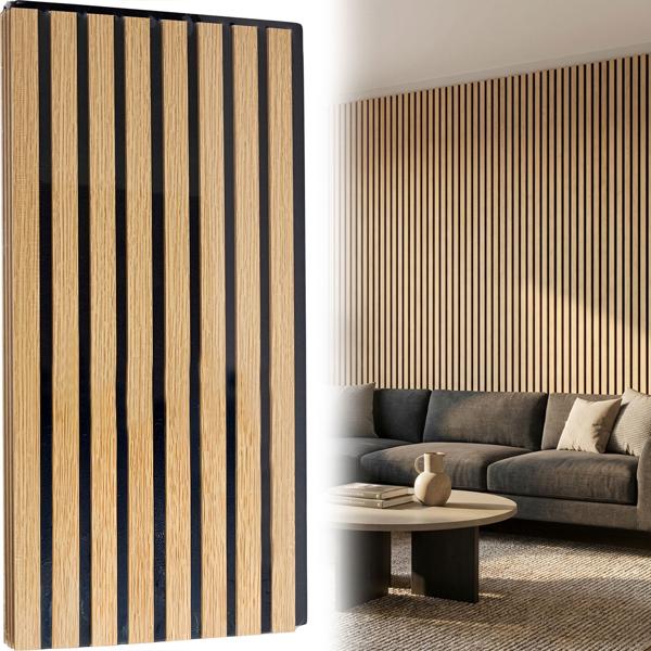 Set of 4 wall panels 60 x 30 cm in elegant wood look – acoustic wall cladding made of MDF & PET – sustainable FSC-certified design for modern interior styling