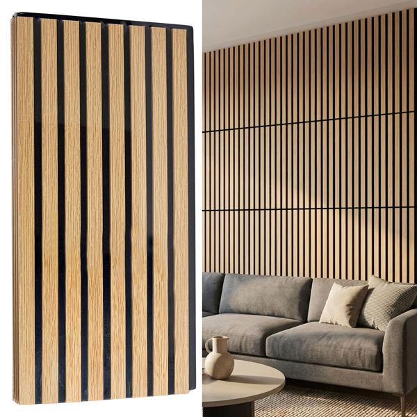 Set of 4 wall panels 60 x 30 cm in elegant wood look – acoustic wall cladding made of MDF & PET – sustainable FSC-certified design for modern interior styling