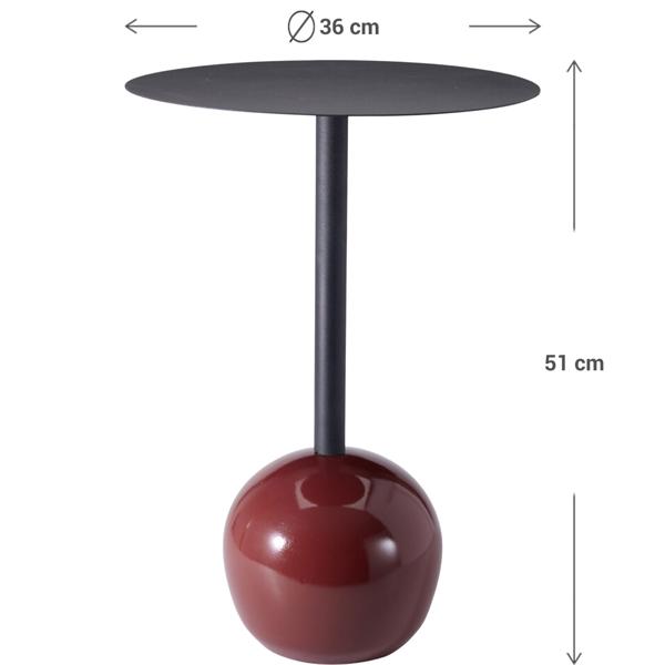 Table d’appoint design avec plateau rond, noir-bordeaux – Pied colonne moderne avec sphère porteuse – Table d’appoint décorative