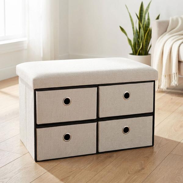 Banquette avec 4 tiroirs – boîte de rangement polyvalente à utiliser comme banc d’entrée, meuble à chaussures ou commode au design moderne – assise robuste avec beaucoup d’espace de rangement