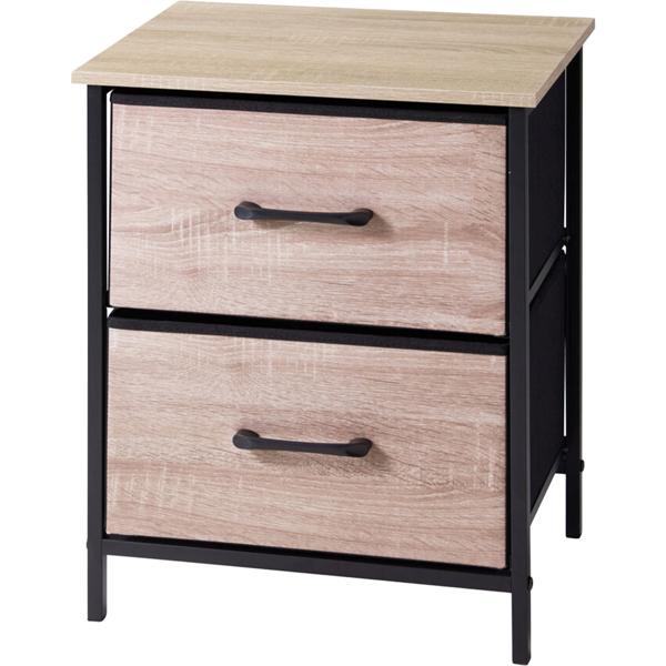Stylish side cabinet with 2 drawers & metal frame: modern wood-effect bedside cabinet for bedroom & hallway, 45 x 30 x 54 cm