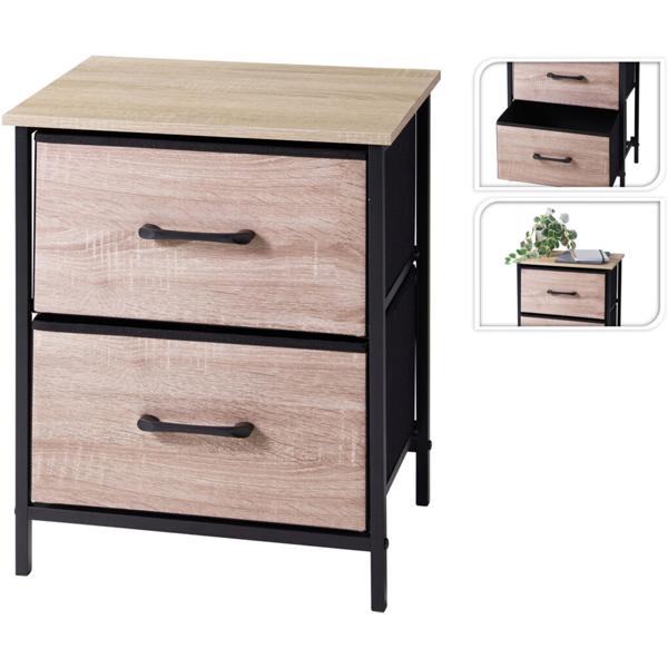 Stylish side cabinet with 2 drawers & metal frame: modern wood-effect bedside cabinet for bedroom & hallway, 45 x 30 x 54 cm