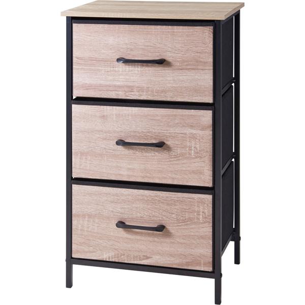 Elegante mobile d’appoggio con 3 cassetti e struttura in metallo: moderno comodino effetto legno per camera da letto e corridoio, 45 x 30 x 75 cm