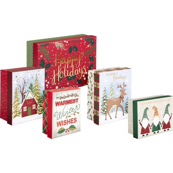 Set de 5 belles boîtes cadeaux de Noël en papier – boîtes colorées pour cadeaux et décoration de Noël