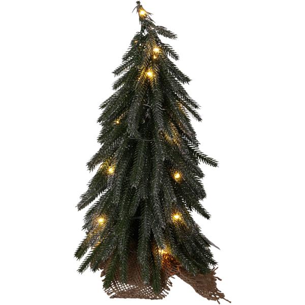Mini sapin de Noël LED artificiel avec pied en bois 35 cm : Joli petit sapin pailleté pour décoration de table festive et déco d’hiver