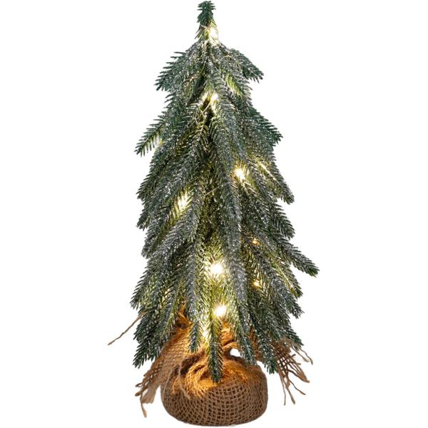 Mini sapin de Noël artificiel à LED avec socle en bois 27 cm: joli petit sapin pailleté pour déco de table festive et décoration d’hiver