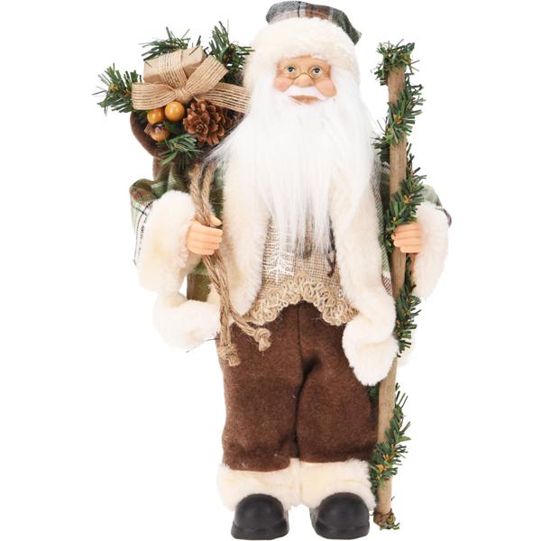 Père Noël élégant 30 cm debout, figurine déco Saint‑Nicolas vert‑brun‑blanc – déco de Noël raffinée pour ton rebord de fenêtre
