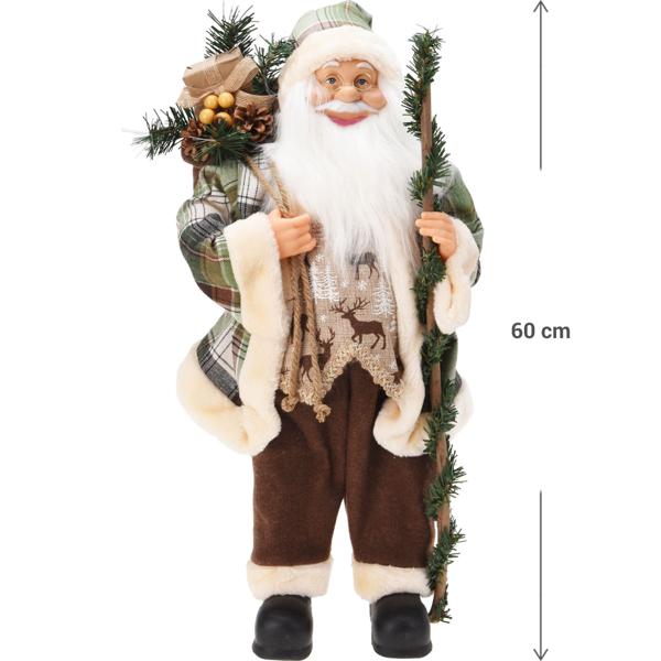 Père Noël élégant 60 cm debout, figurine décorative Saint-Nicolas vert-brun-blanc – déco de Noël raffinée pour ton rebord de fenêtre