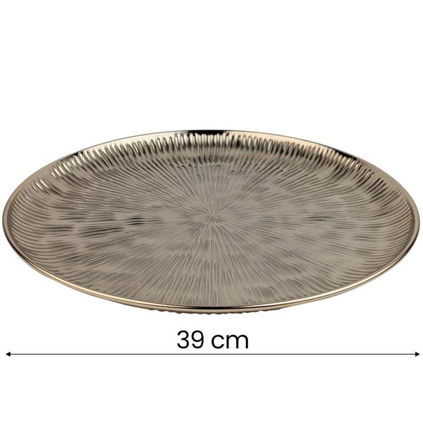 Round gold decorative plate 39 cm, metal tray with grooved pattern for Advent arrangements, candle plate & table décor, elegant Christmas decoration with gold finish