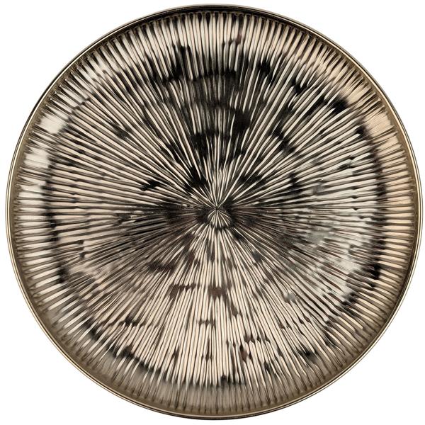 Round gold decorative plate 39 cm, metal tray with grooved pattern for Advent arrangements, candle plate & table décor, elegant Christmas decoration with gold finish