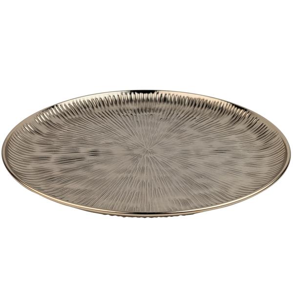 Round gold decorative plate 39 cm, metal tray with grooved pattern for Advent arrangements, candle plate & table décor, elegant Christmas decoration with gold finish