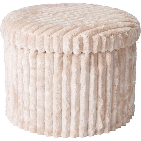 Pouf rond chic 43 x 32.5 cm beige avec espace de rangement pratique et couvercle – tabouret élégant et repose-pieds confortable pour le salon