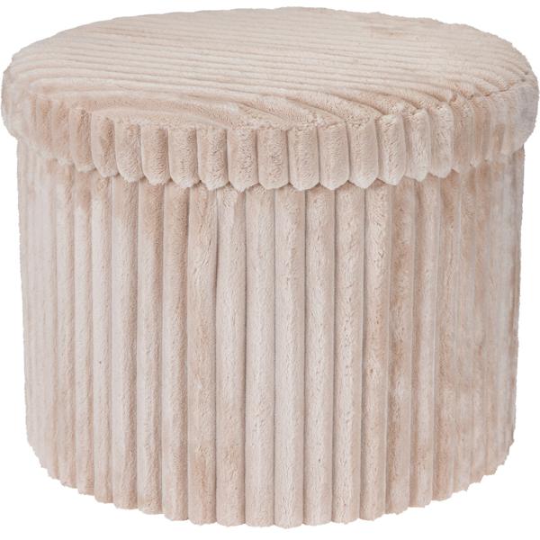 Tabouret rond chic 52 x 38,5 cm beige avec espace de rangement pratique et couvercle – pouf élégant et repose-pieds confortable pour le salon
